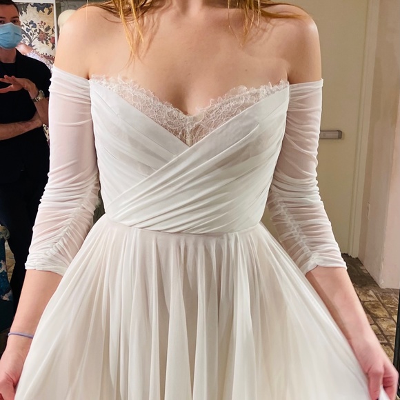 Watters Dresses & Skirts - Wtoo by Watters Miles V-Neck Ruched-Sleeve Mesh Wedding Gown